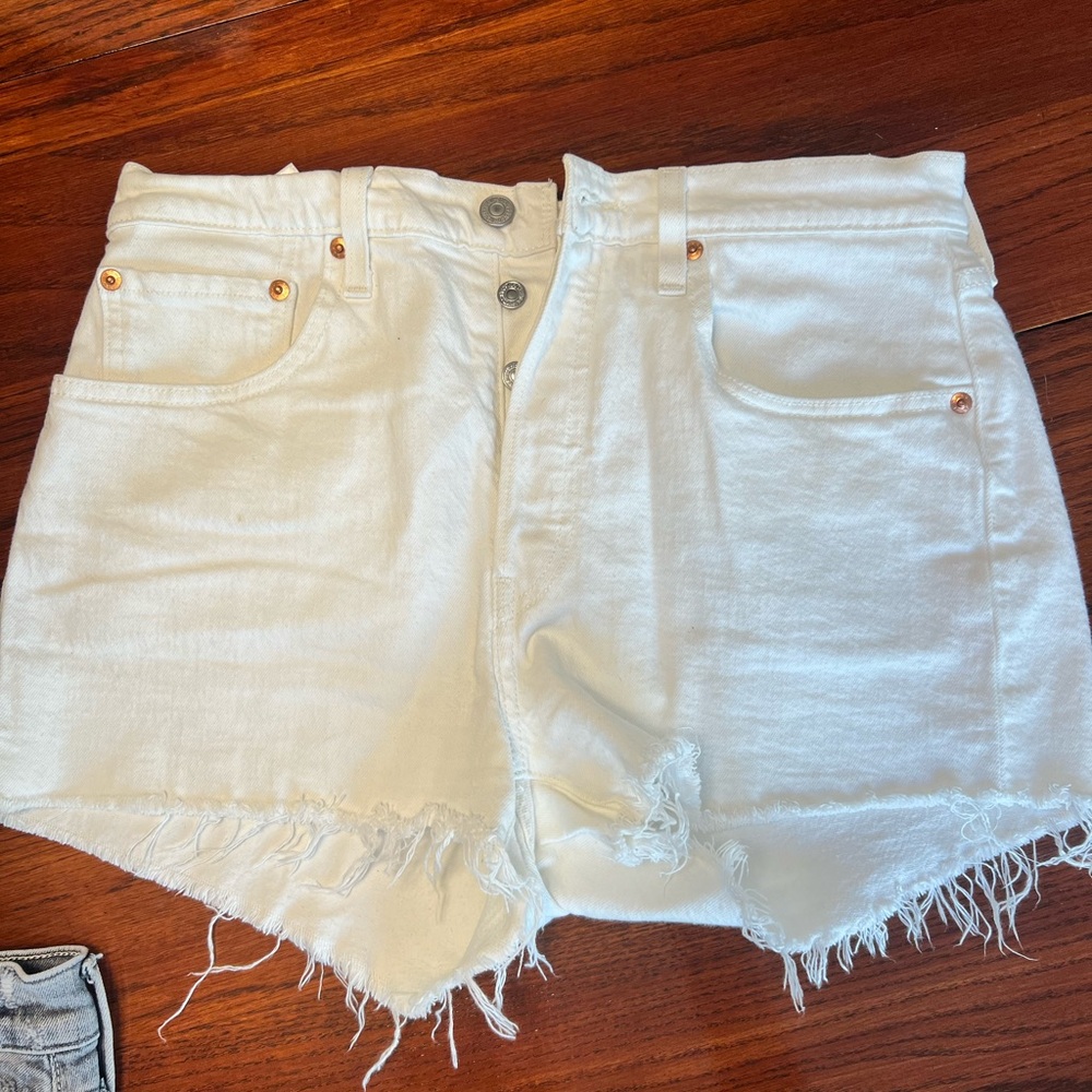 Levi's White Frayed Jean Shorts